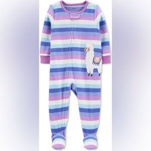 Carter’s One Piece Purple & Blue Striped Llama Fleece Footie Pajamas Sz 2T
